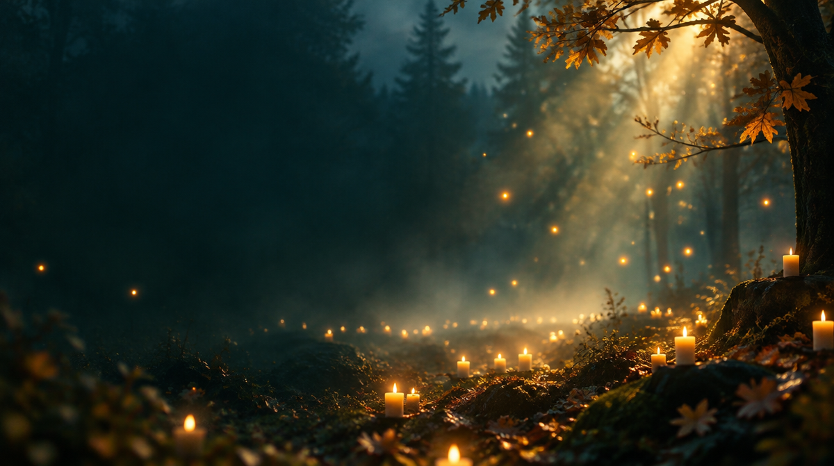 Nebliger Herbstwald im Kerzenlicht – Samhain bei Living Root®